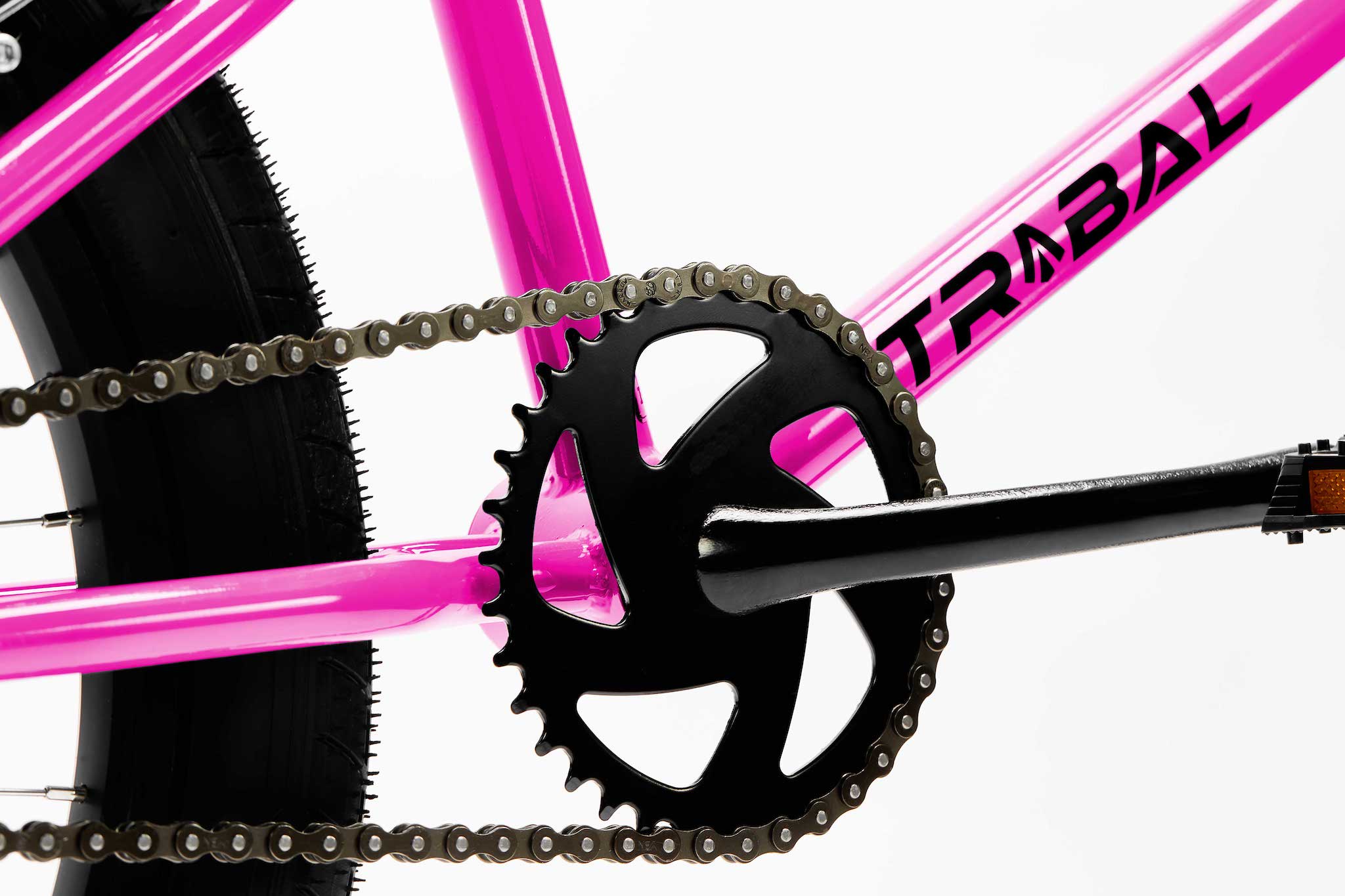Tribal Clan V2 Raspberry close up of sprocket and cranks photographed on a white background